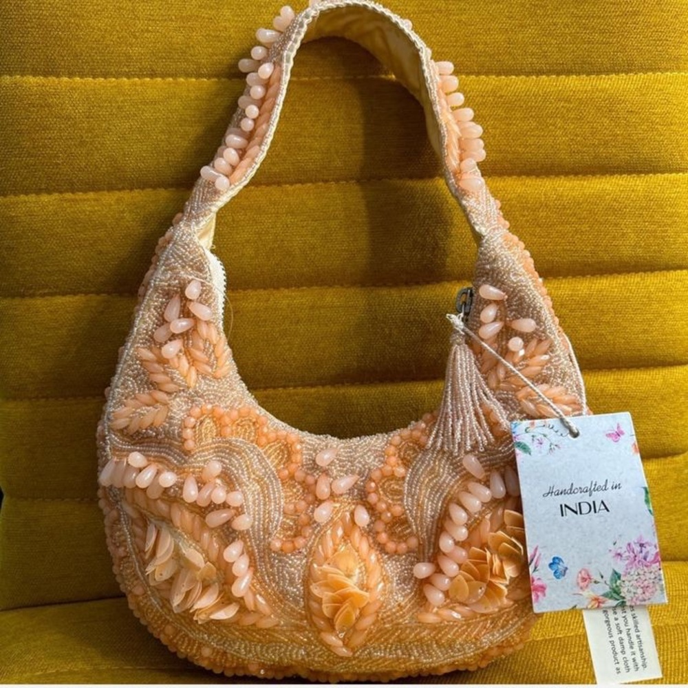 Handcrafted Beaded Bag in Peach